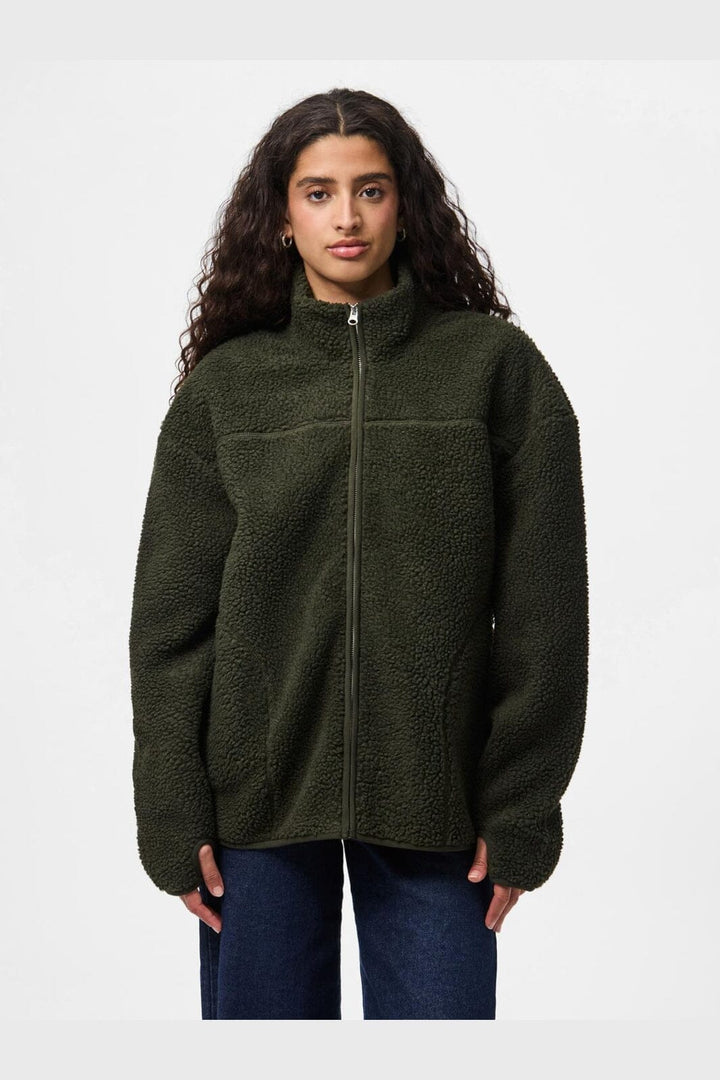Pieces - Pcsadia Ls Teddy Jacket - 4863608 Forest Night