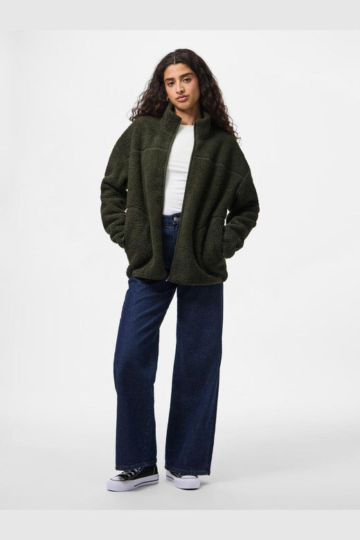 Pieces - Pcsadia Ls Teddy Jacket - 4863608 Forest Night