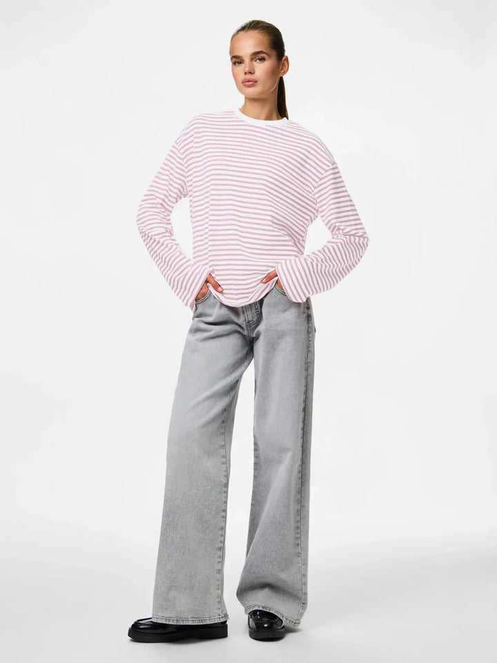 Pieces - Pcsadie Ls Top - 5090856 Bright White Roseate Spoonbill T-shirts 