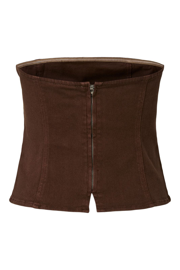 Pieces - Pcsalume Denim Corset Top - 5011108 Chicory Coffee