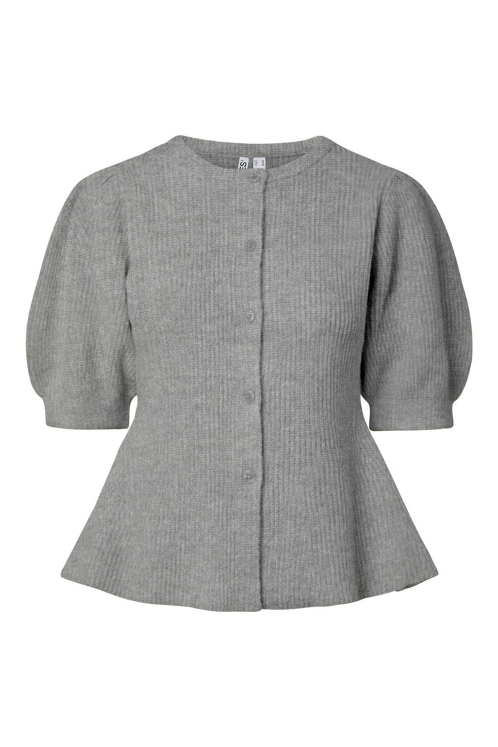 Pieces - Pcsilly Ss Puff Knit Cardigan - 5102775 Medium Grey Melange