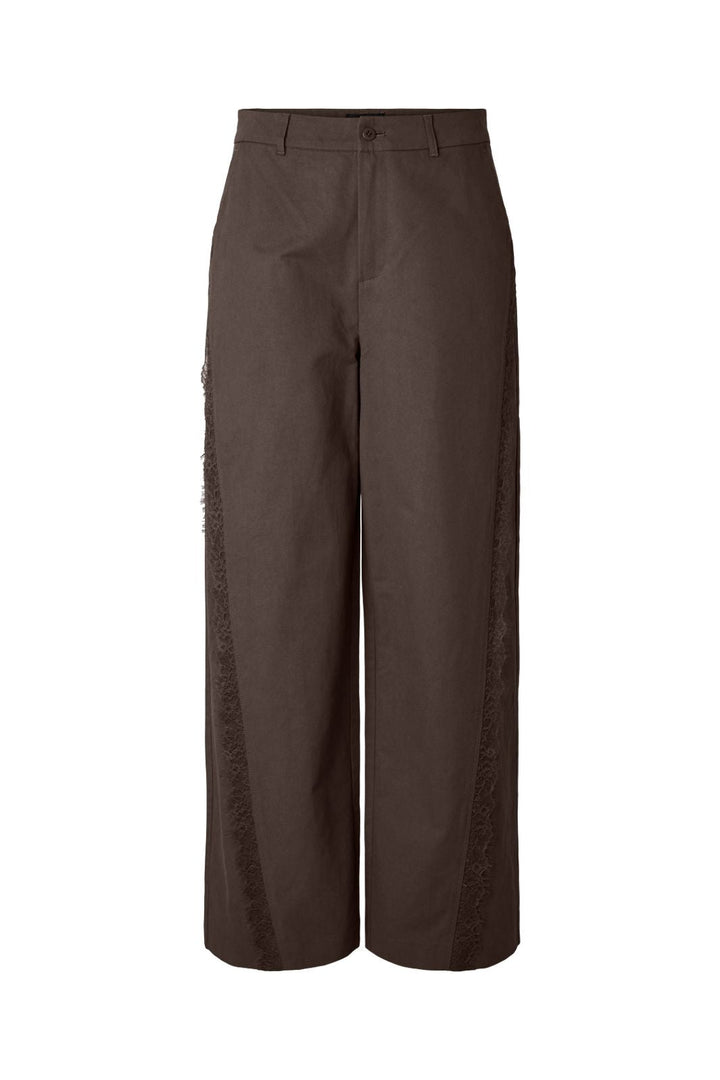 Pieces - Pctea Lace Detail Wide Pant - 5122880 Hot Fudge