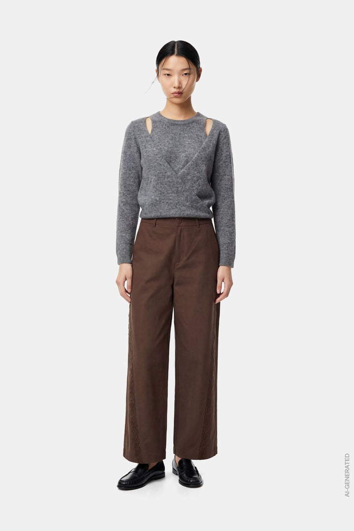 Pieces - Pctea Lace Detail Wide Pant - 5122880 Hot Fudge