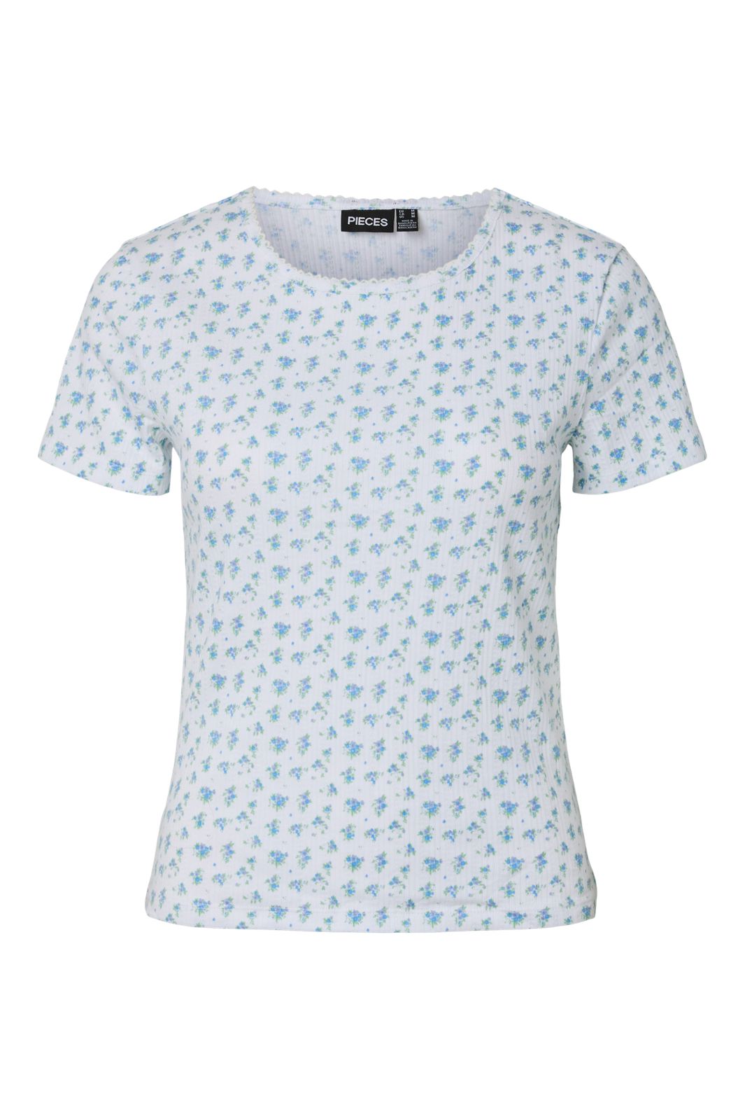 Pieces - Pcturiel Ss O-Neck Printed Tee - 4993295 Cloud Dancer Blue Flowers