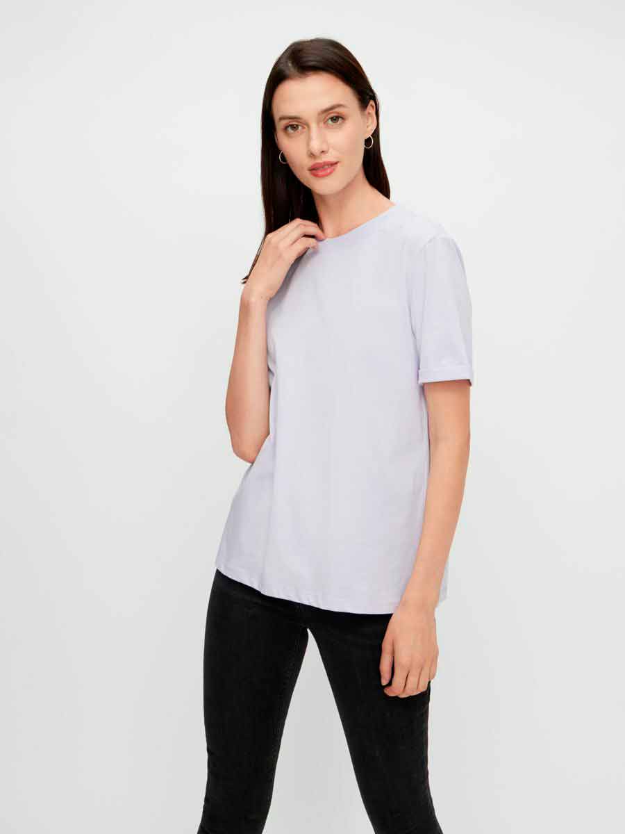 Pieces - PcRia SS Fold Up Solid Tee - Bright white
