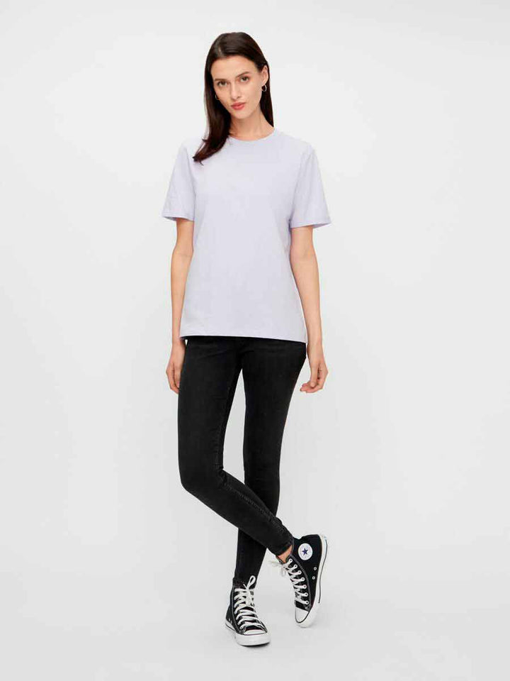 Pieces - PcRia SS Fold Up Solid Tee - Bright white