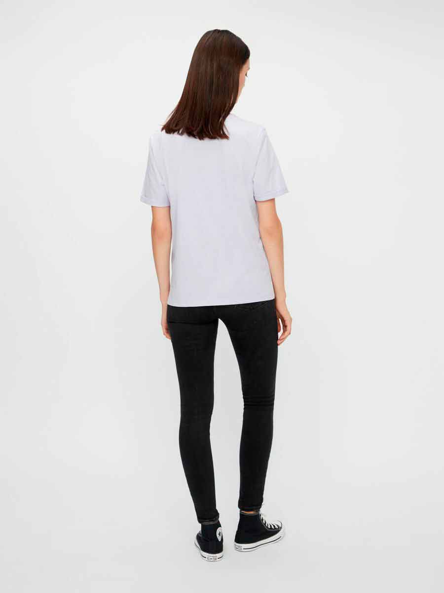 Pieces - PcRia SS Fold Up Solid Tee - Bright white