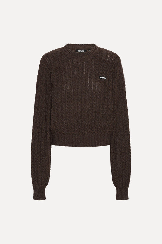 Rotate - Cable Crewneck Sweater 1164372037 - 2037 Potting Soil Strikbluser 