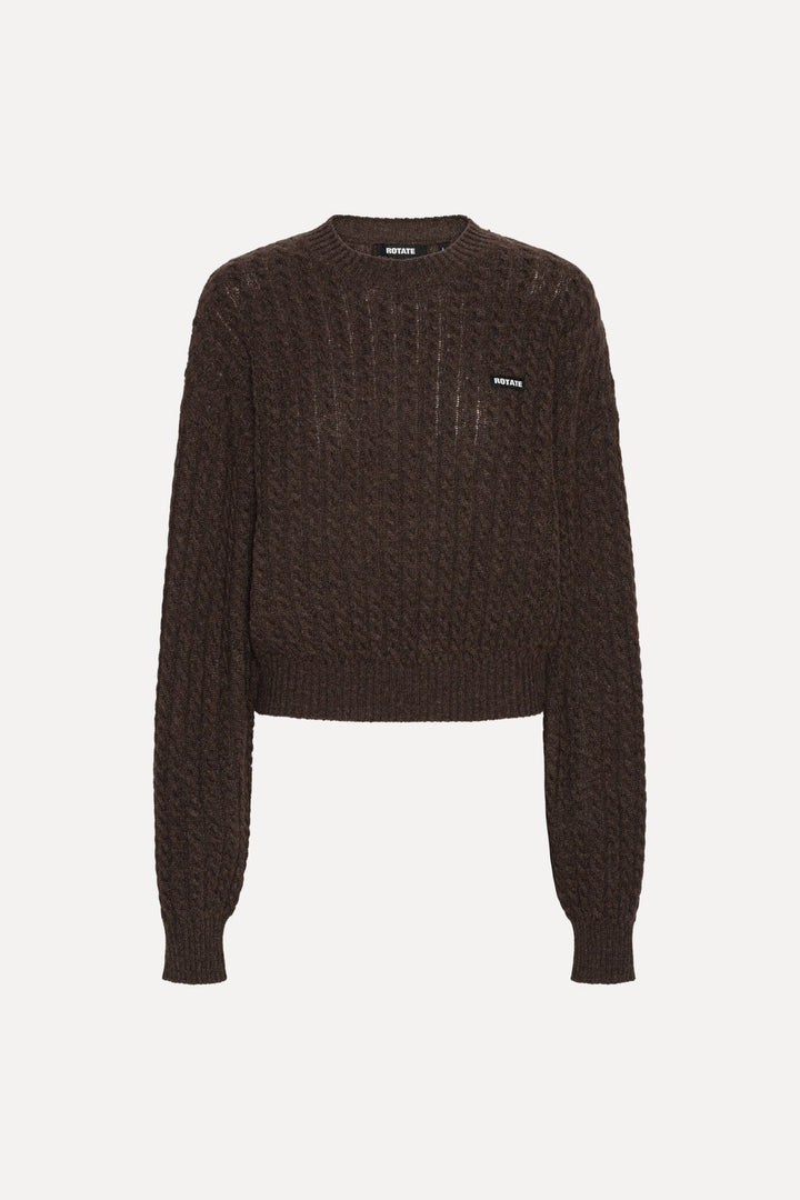 Rotate - Cable Crewneck Sweater 1164372037 - 2037 Potting Soil Strikbluser 