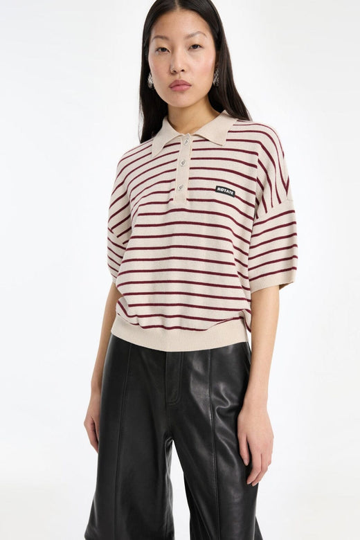 Rotate - Slinky Knit Polo 1143041764 - 1764 Oatmeal Comb. Strikbluser 