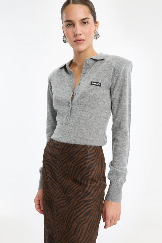 Rotate - Wool Longleeve Polo 1161811093 - 1093 Frost Gray Strikbluser 