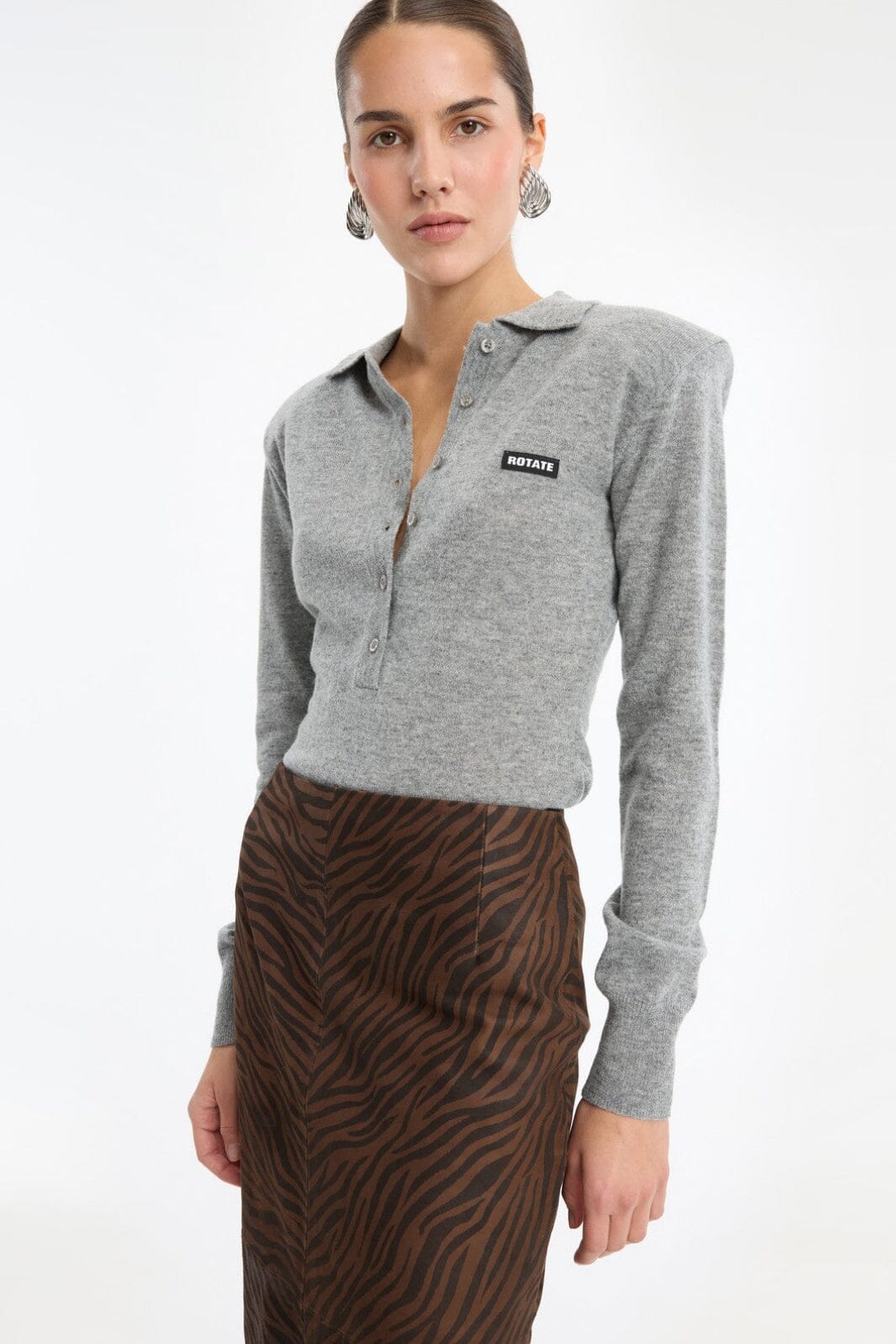 Rotate - Wool Longleeve Polo 1161811093 - 1093 Frost Gray Strikbluser 