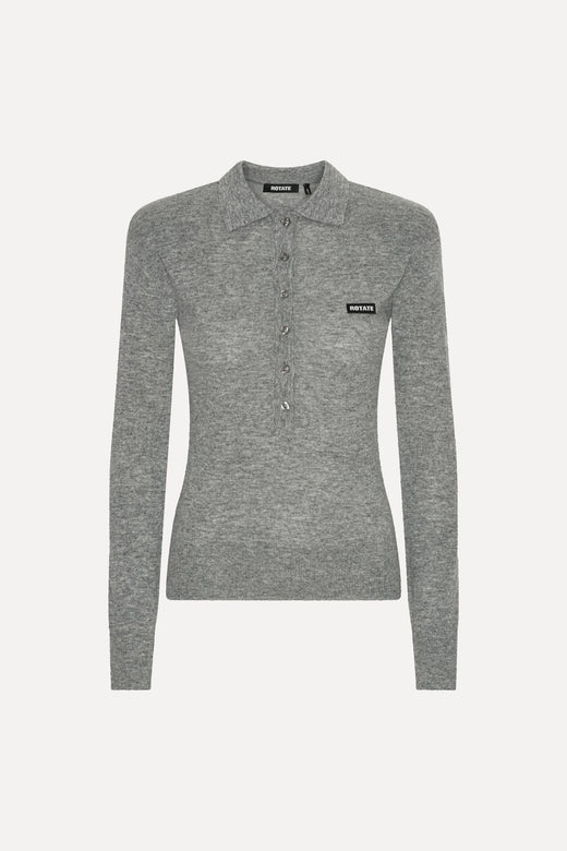 Rotate - Wool Longleeve Polo 1161811093 - 1093 Frost Gray Strikbluser 