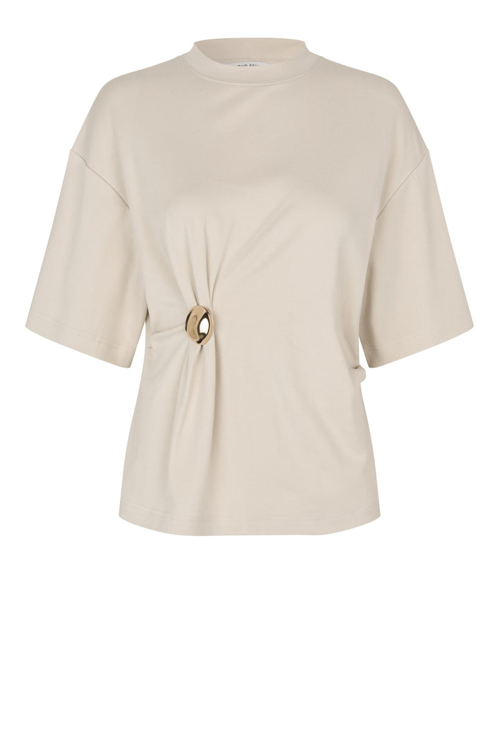 Second Female - Enora Brooch Tee 60432 - 0512 Soft Beige T-shirts 