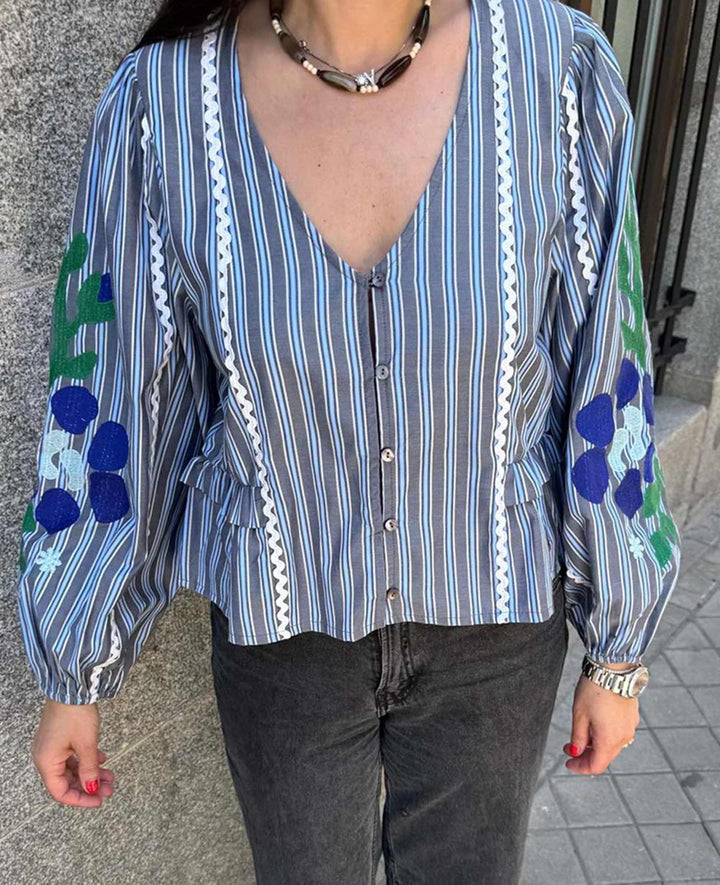 Sissel Edelbo - Veda Top Se 2044 - Grey Stripes Skjorter 