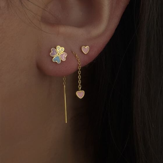Stine A - Dangling Love Heart Light Pink Enamel Earring - Single - 1364-02-Light Pink Øreringe 