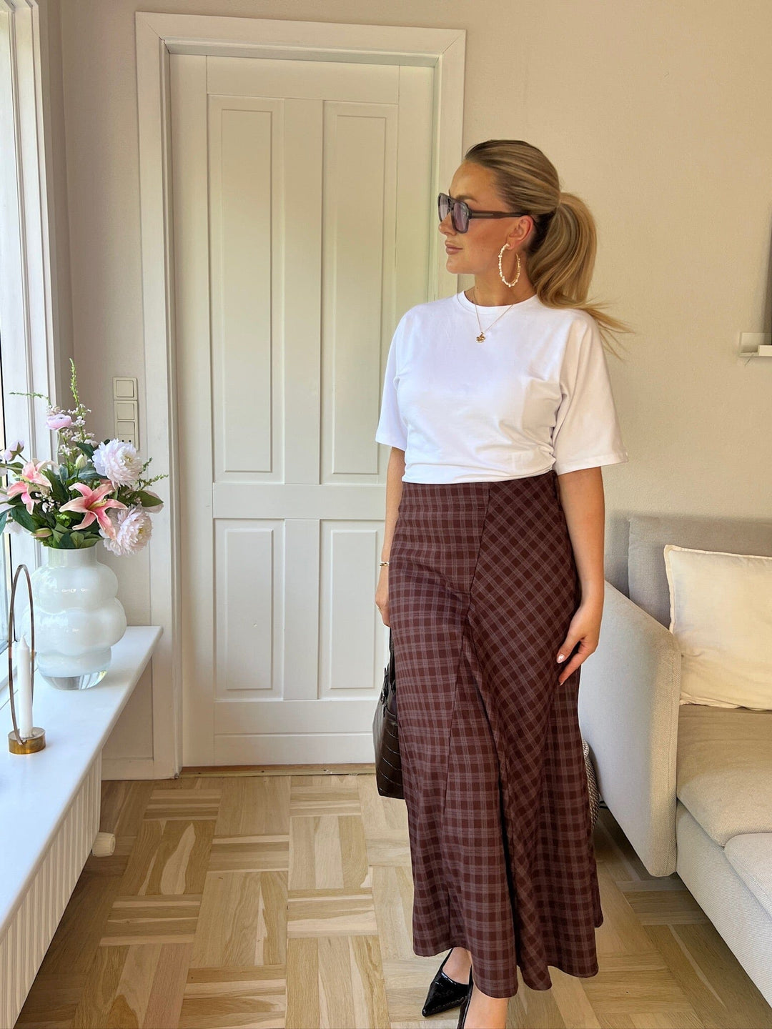 Valentin Studio - Check Skirt - Grey With Brown Check Nederdele 