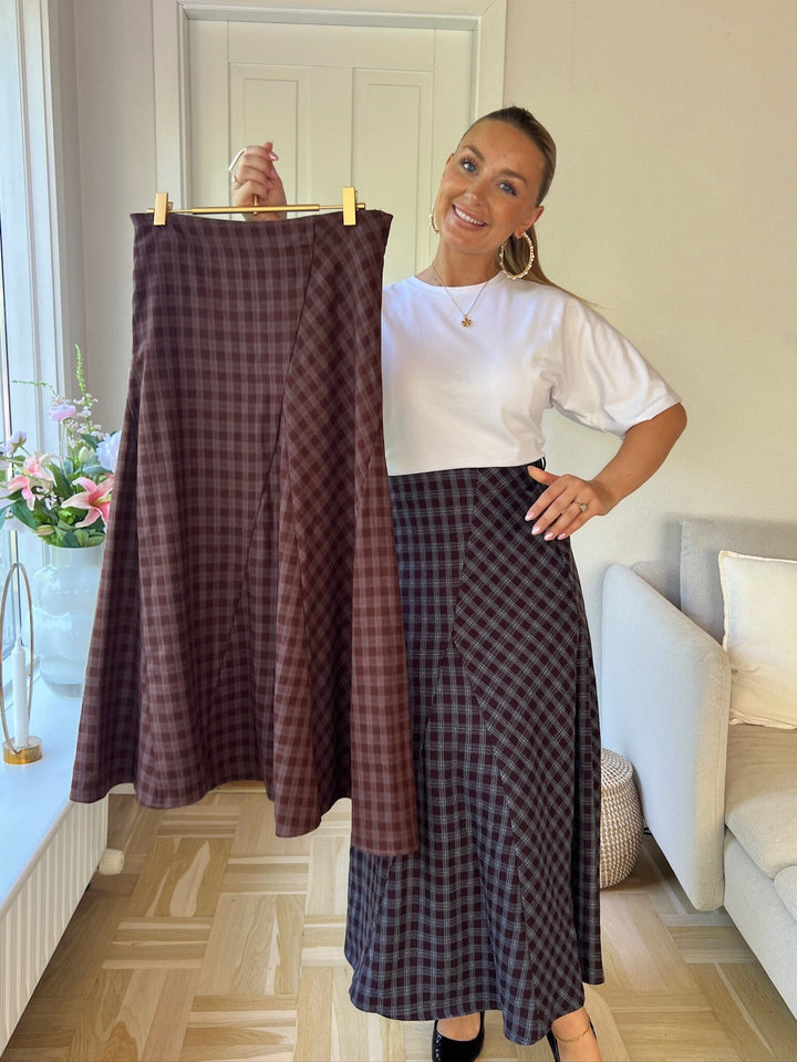 Valentin Studio - Check Skirt - Grey With Brown Check Nederdele 