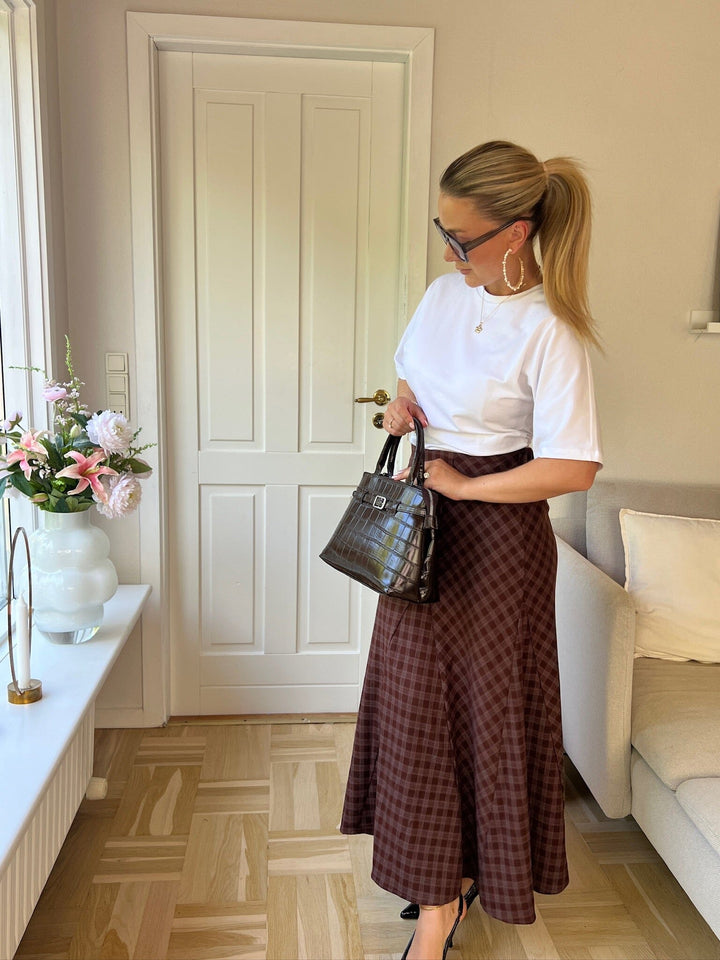 Valentin Studio - Check Skirt - Grey With Brown Check Nederdele 