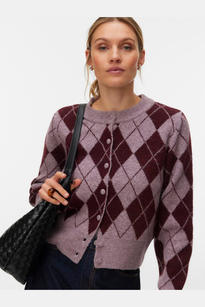 Vero Moda - Vmhalo Ls O-Neck Argyle Cardigan Boo - 5058536 Elderberry Windsor Wine