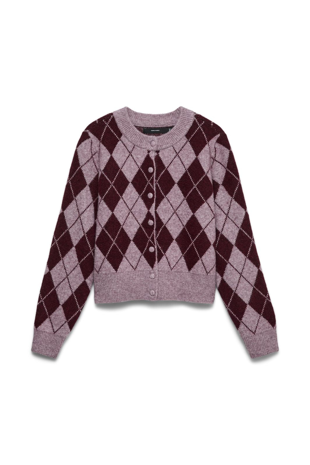 Vero Moda - Vmhalo Ls O-Neck Argyle Cardigan Boo - 5058536 Elderberry Windsor Wine