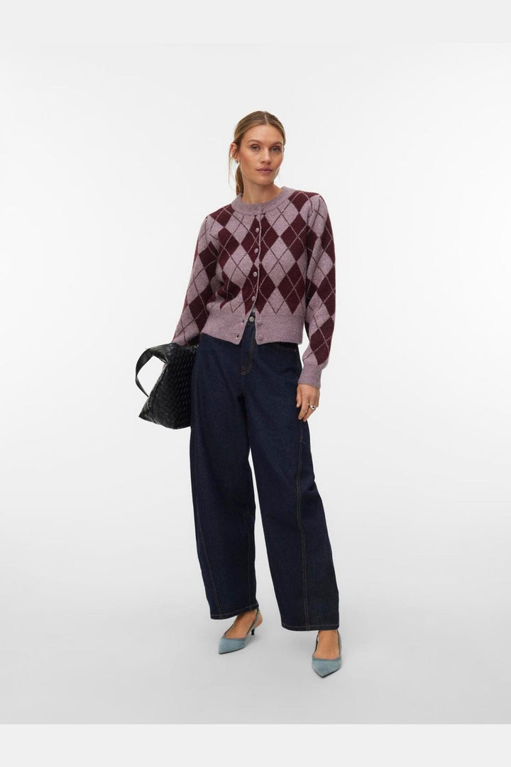 Vero Moda - Vmhalo Ls O-Neck Argyle Cardigan Boo - 5058536 Elderberry Windsor Wine