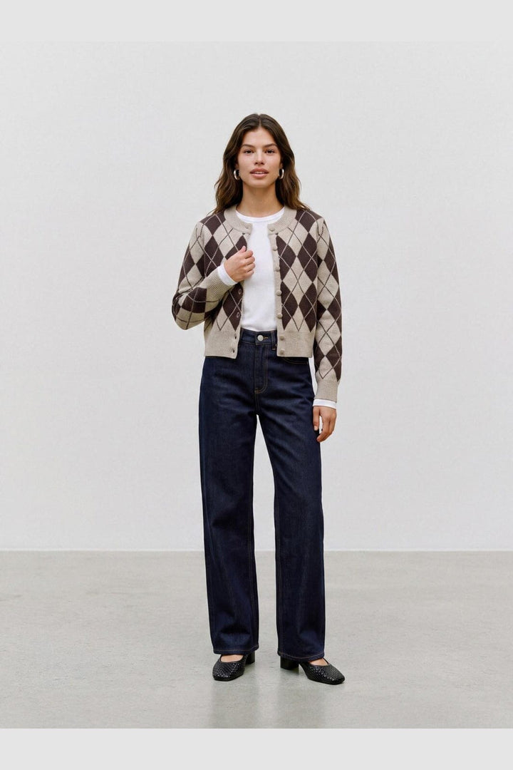 Vero Moda - Vmhalo Ls O-Neck Argyle Cardigan Boo - 5107731 Birch Choclate Torte