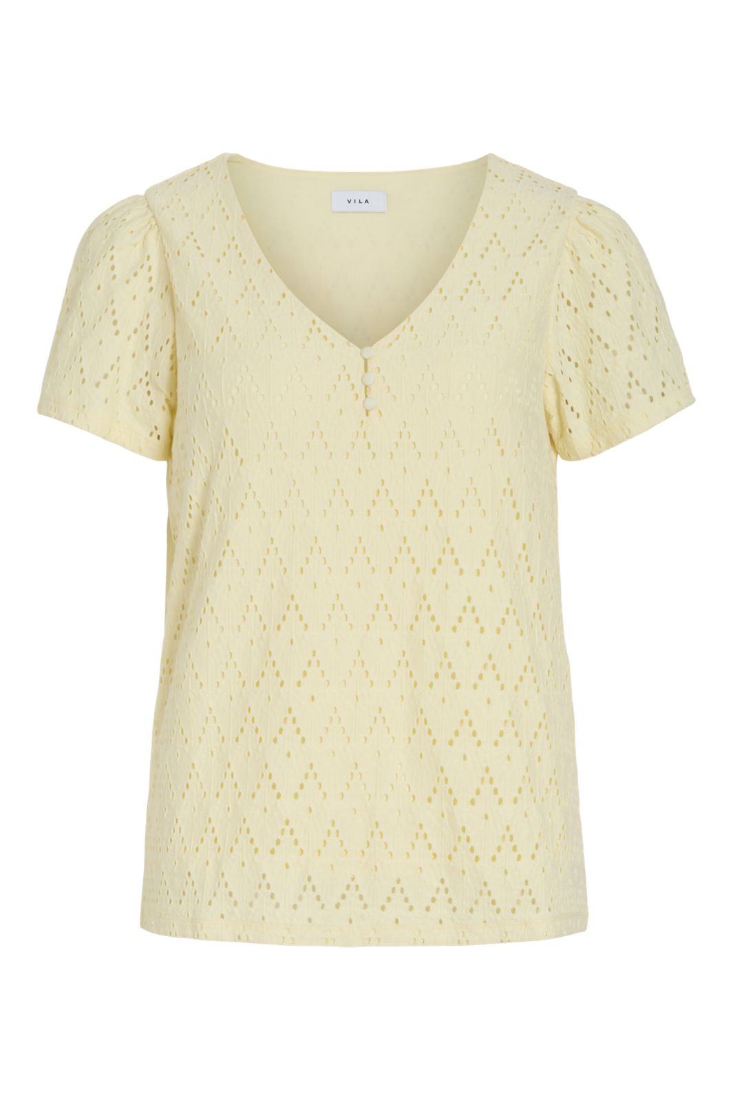 Vila - Viamalina V-Neck S/S Top/Vol/Pb - 4969432 Pastel Yellow