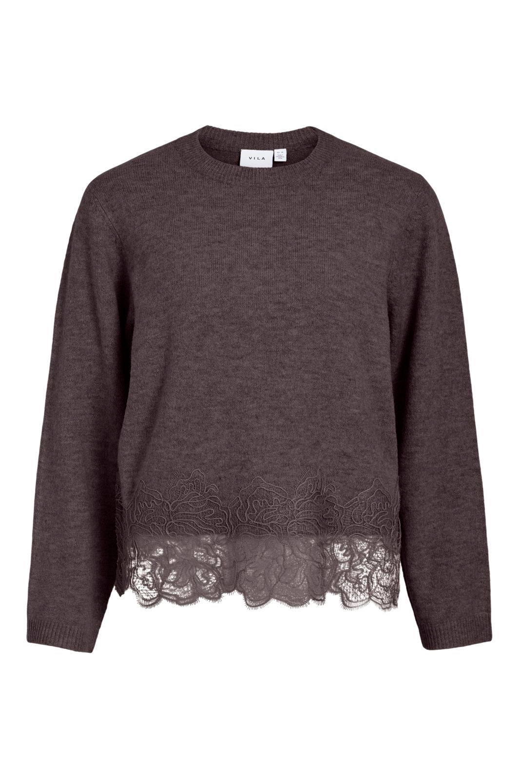Vila - Viamora L/S O-Neck Lace Knit Top/Rn - 5127243 Raisin Dtm Lace