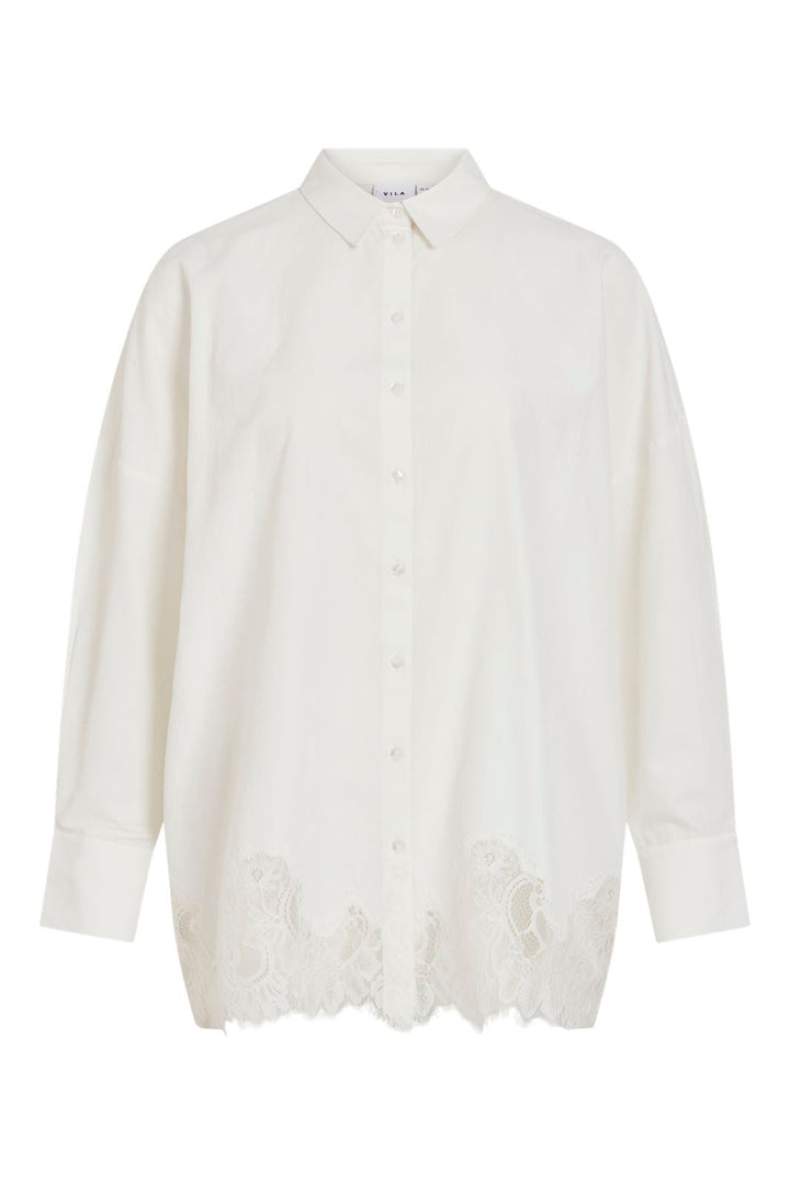 Vila - Viashley Ls Oversized Lace Shirt - 5187741 Snow White White Lace