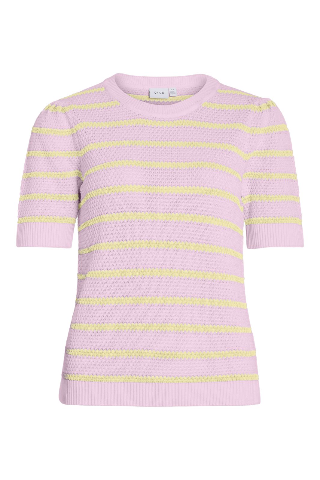 Vila - Vidalo O-Neck S/S Stripe Knit-Noos - 5006326 Cherry Blossom Pastel Yellow