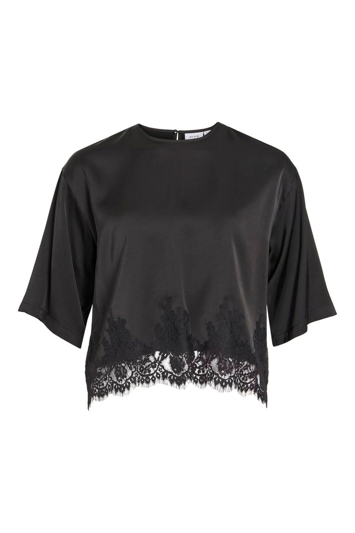 Vila - Vidutty Pri O-Neck Lace 2/4 Top - 5176219 Black Beauty