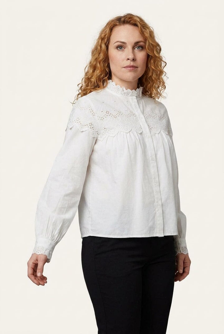 Vila - Vifima L/S Frill Shirt/Ls - 5135059 Snow White Skjorter S/36 