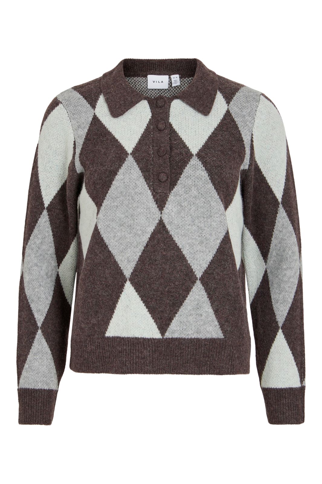 Vila - Vikaylo Polo L/S Check Knit Top - 5119902 Raisin Green Lily/Lgm