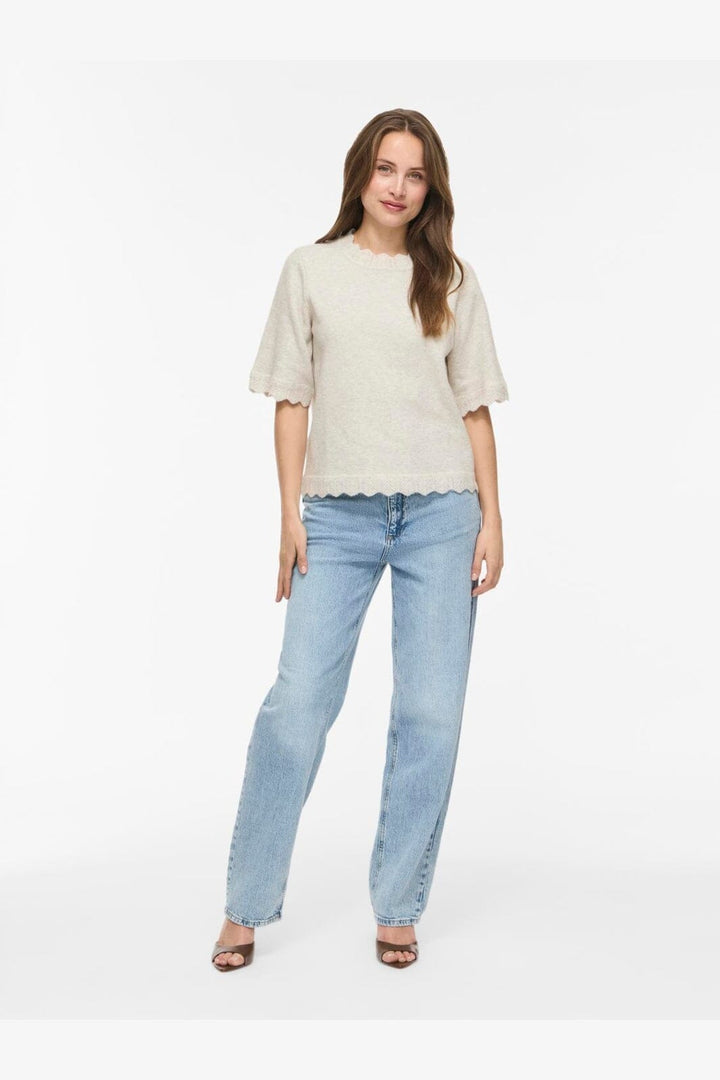 Vila - Vinikolina O-Neck 2/4 Knit Top - 5106380 Super Light Natural Melan