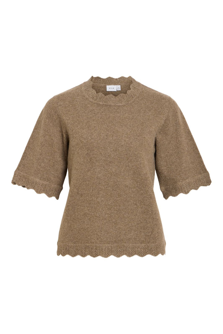 Vila - Vinikolina O-Neck 2/4 Knit Top - 5106381 Falcon Melange