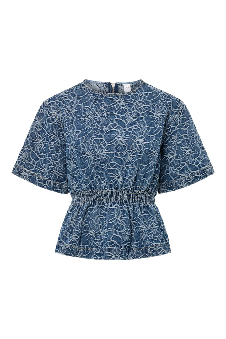 YAS - Yasblomea Ss Denim Top - 5164842 Dark Blue Denim Blomea