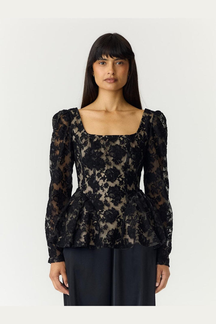 YAS - Yasconstanza Ls Lace Top - 5162352 Black Tan