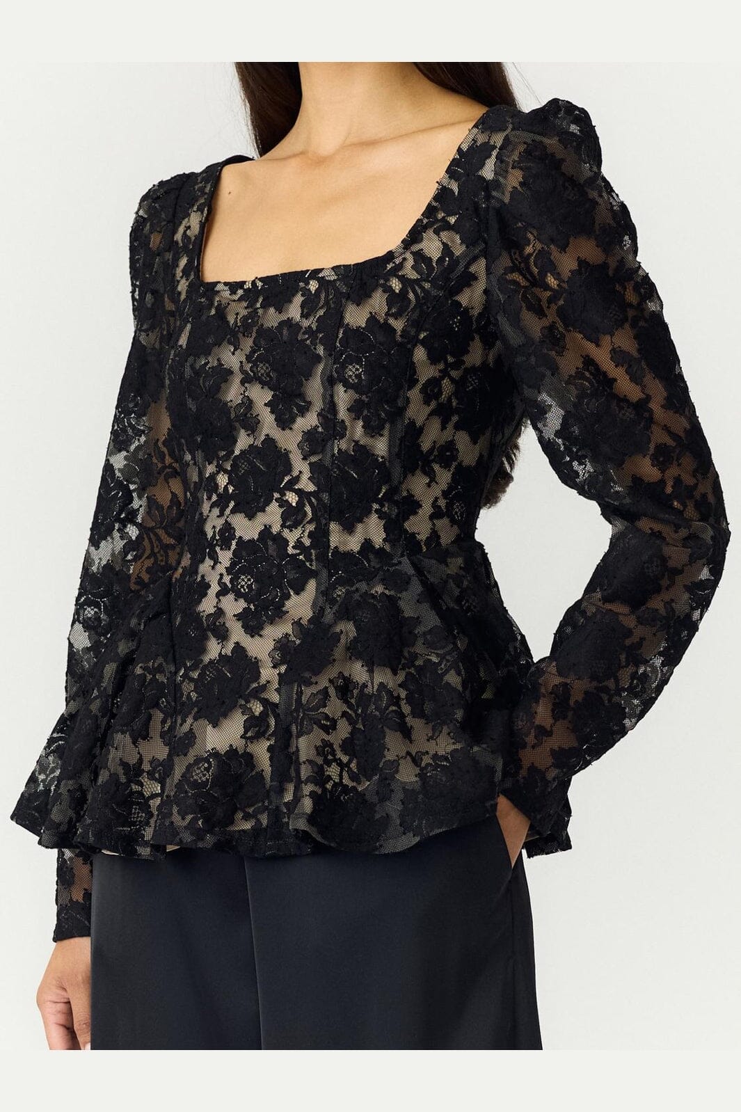 YAS - Yasconstanza Ls Lace Top - 5162352 Black Tan