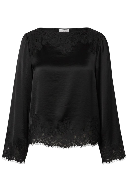 YAS - Yaspersi Ls Satin Lace Top - 5221212 Black